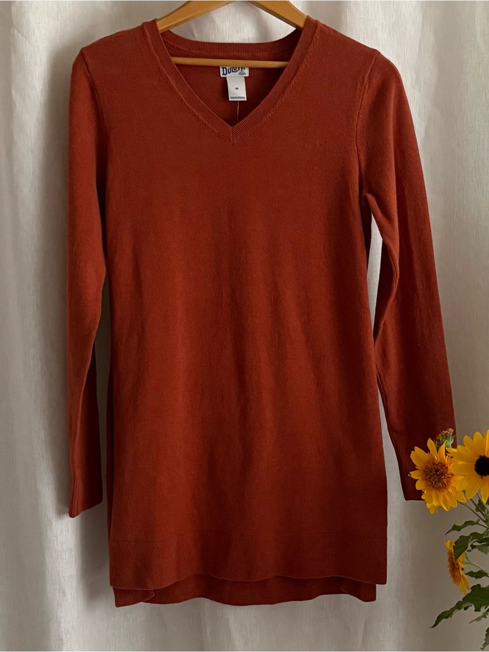 NWT Duluth Shiftless V Neck Tunic Sweater M Copper Rust Cotton Blend Cozy